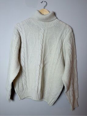 Towncraft Plus Size L Cream Cable Knit Turtleneck Sweater